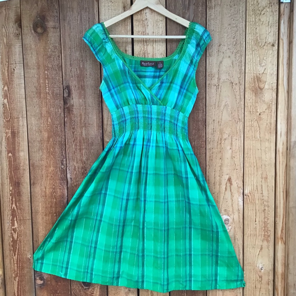 Speed Control Green Blue Silver Plaid Dress